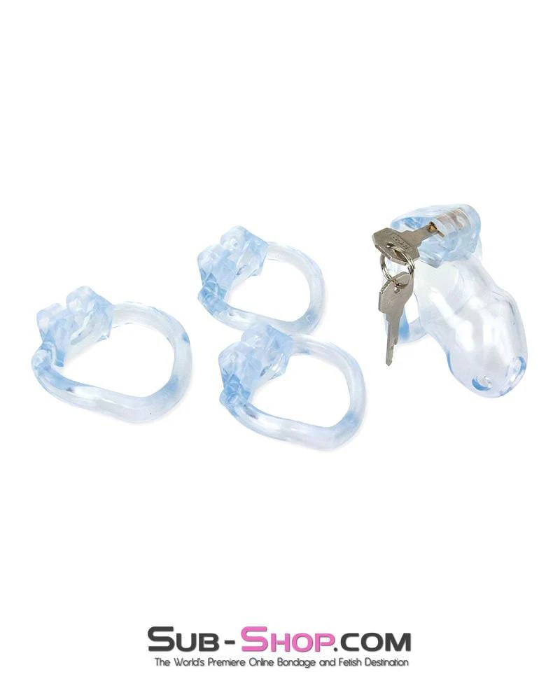 0398AE      Short Exposed in Chastity High Security Keyed Tumbler Locking Male Chastity with 4 Base Cock Ring Sizes - Image 5