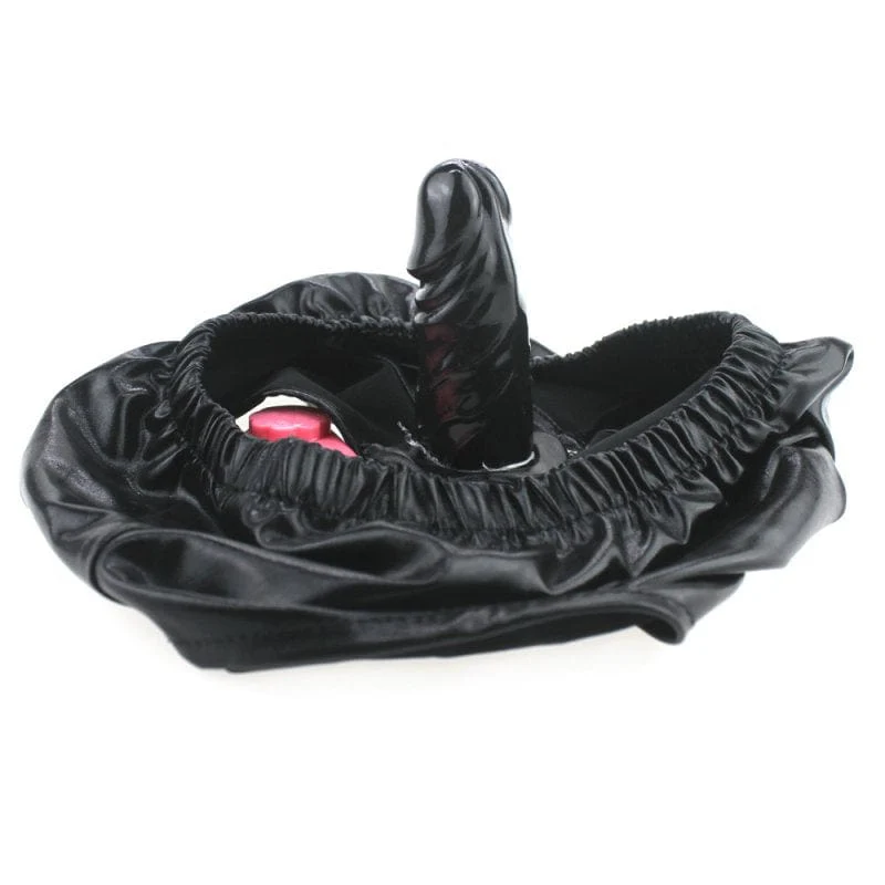 0436M Faux Leather Vibrating Dildo Panties - Image 2