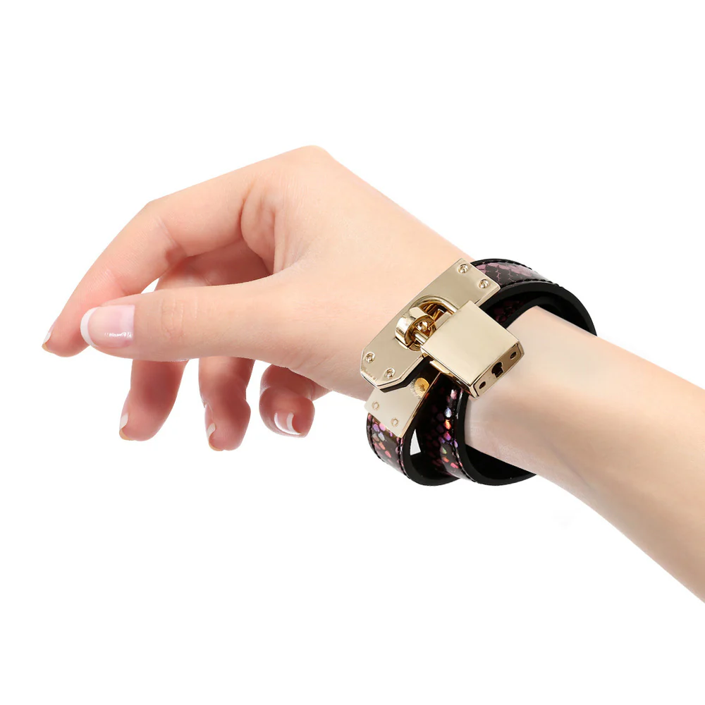 2284M  Locking Faux Snakeskin Choker or Wristband with Padlock for Public or Private Ownership Wear - Image 5