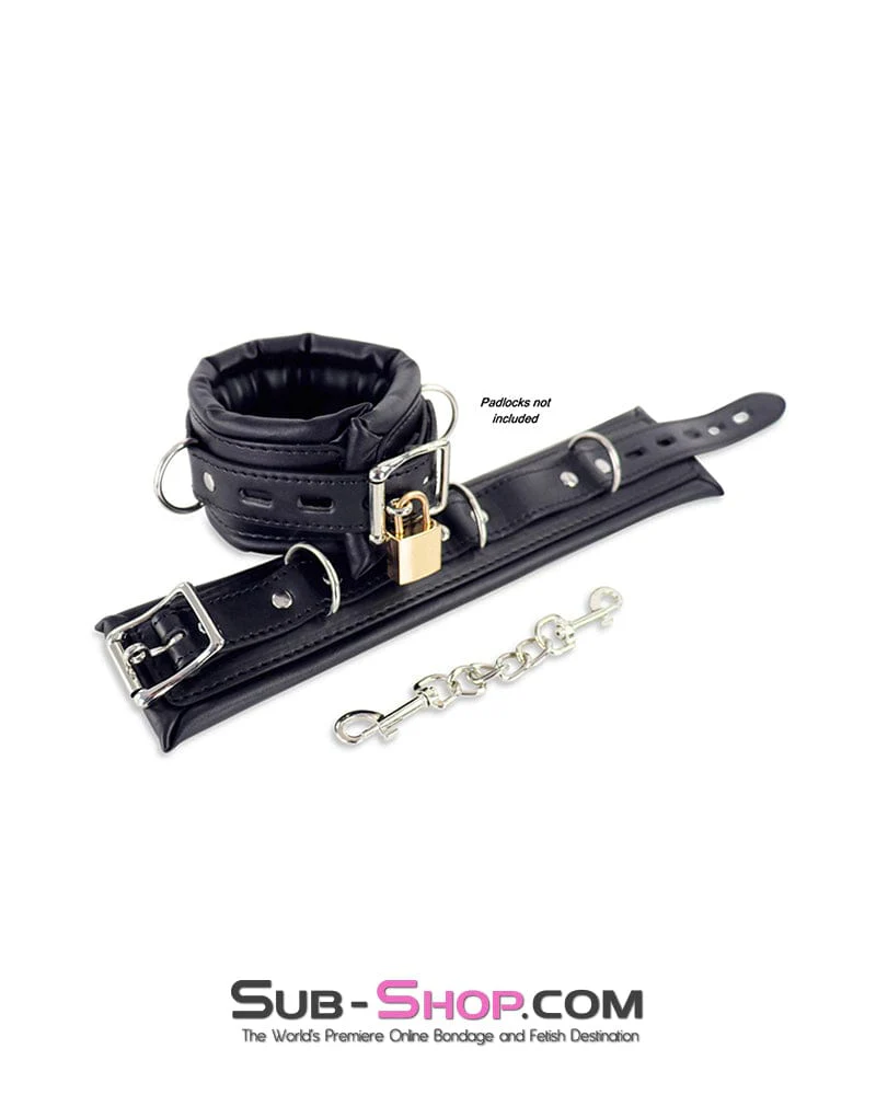 2456DL  Locking Black Padded Ankle Bondage Cuffs with Connection Chain - Image 4