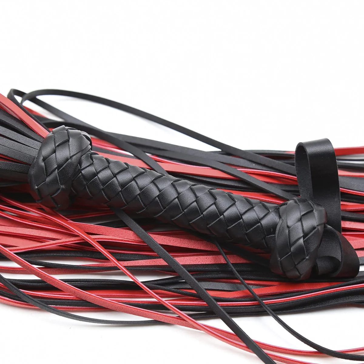 1727MQ 25 Inch Braided Handle Black and Red Punishment Flogger - Image 15