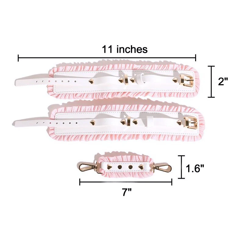 2764M-SIS  Pretty Sissy Feminizing Pink Ruffle Wrist Restraints with Connecting Strap - Image 5