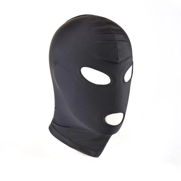0470HS Black Spandex Open Eyes and Open Mouth Bondage Slave Hood - Image 6