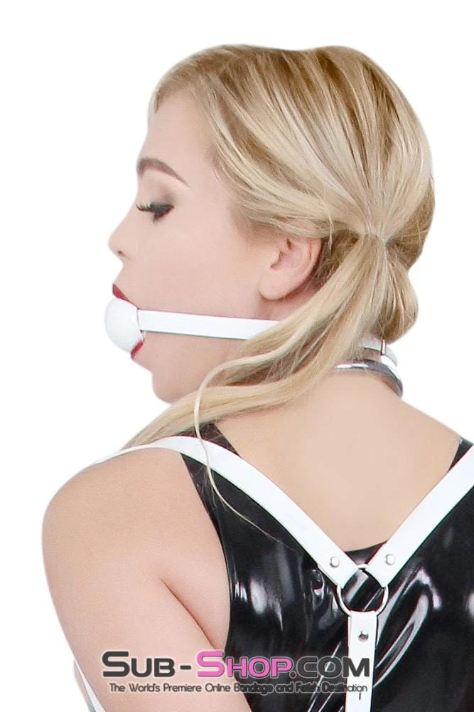1522A Pure Bondage White Leather Strap Ball Gag, White Ball - Image 11