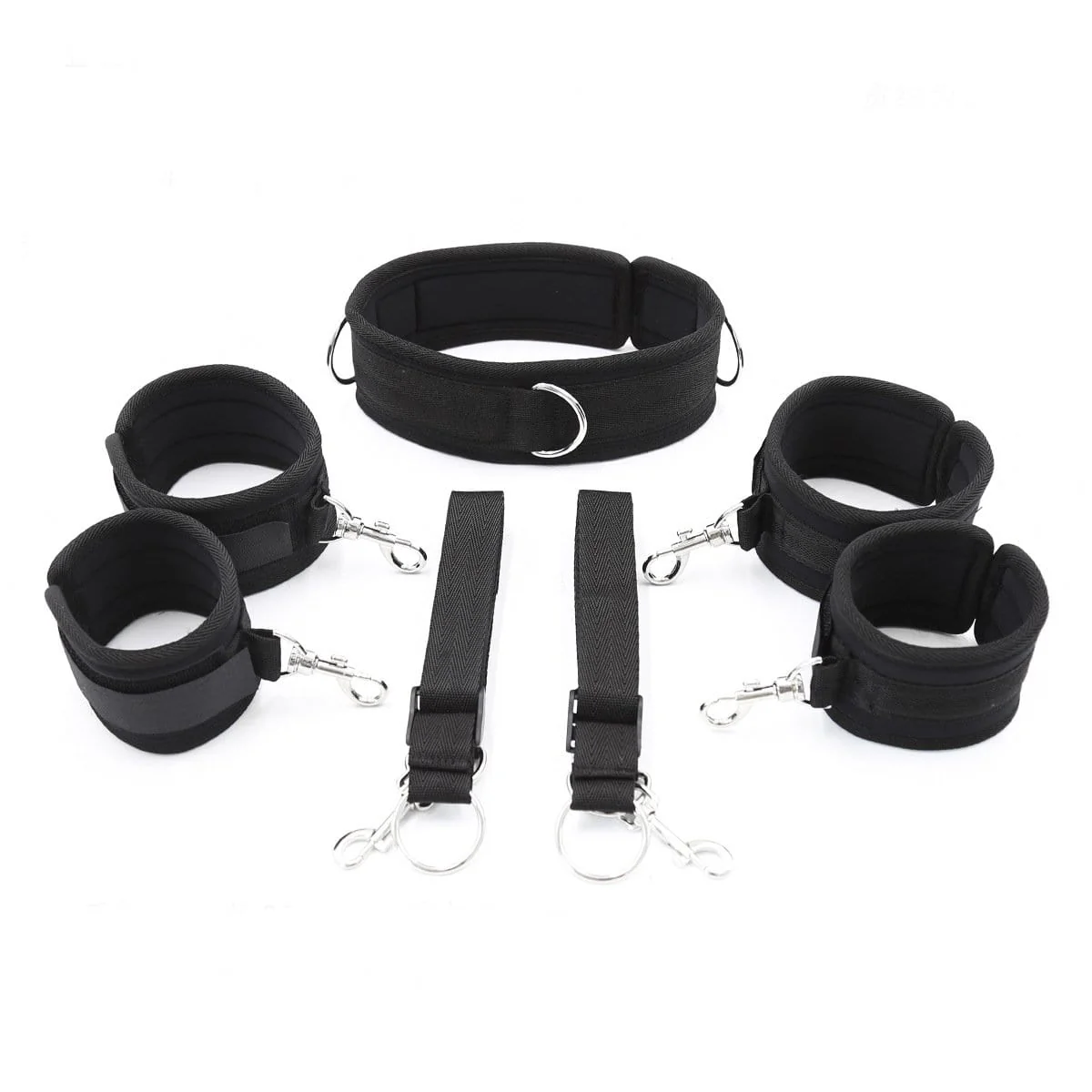 3418MQ 7 Pc Bondage Fantasy Wrist and Ankle Cuffs with Collar and Tether Straps - Image 3