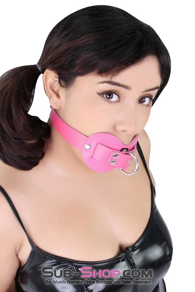 0978A Pretty Quiet Hot Pink Leather Double Mouth Guard Gag - Image 24