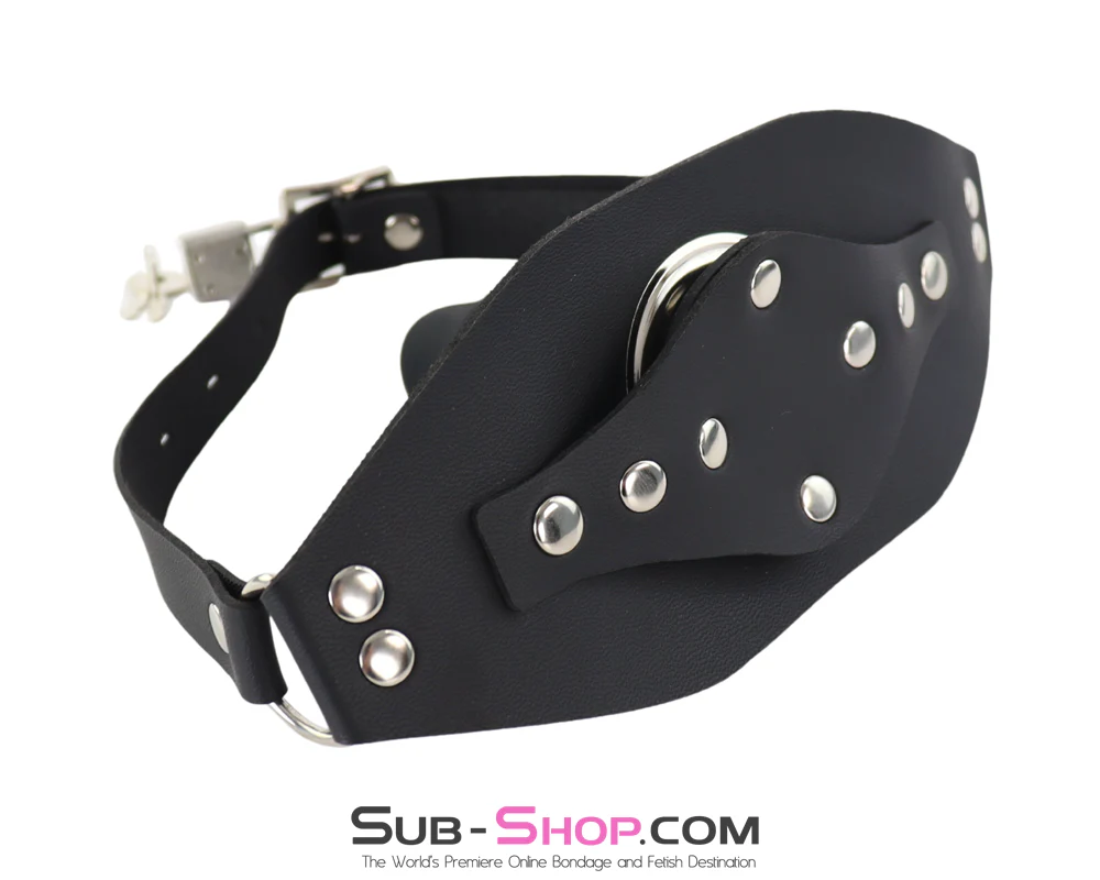9927M Panel Dildo Gag with Removable Black 4” Penis - Open Ring Mouth Harness - Image 2