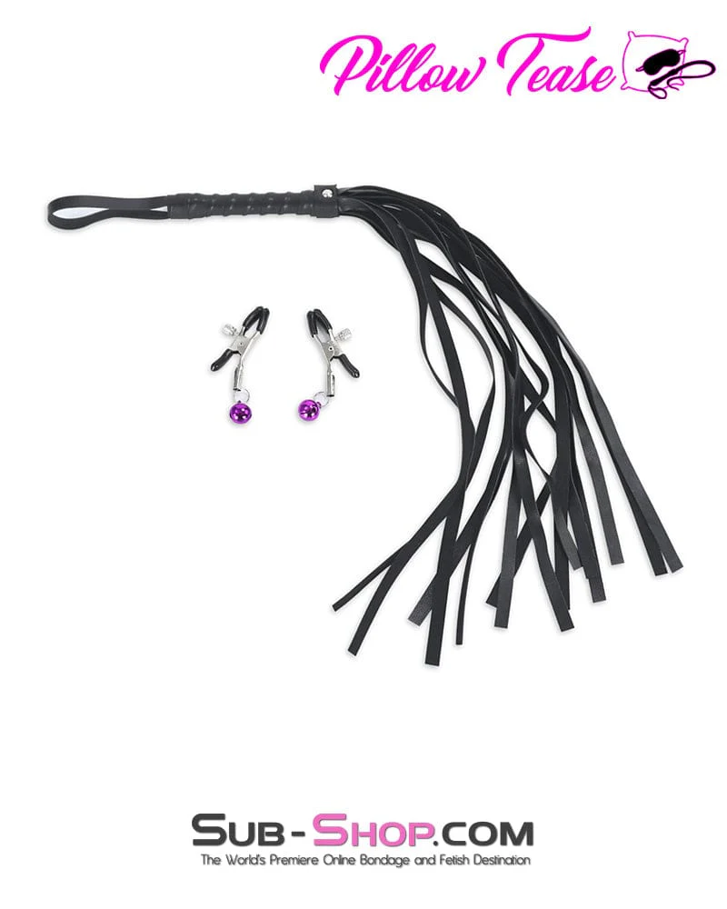 9976M 9 pc. Collar, Cuffs, Rope, Paddle, Whip, Blindfold + Nipple Clamps Bondage Set - Image 9