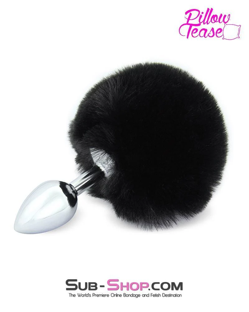 7033E-SIS Black Bunny Puff Ball Small Chromed Sissy Anal Plug - Image 4