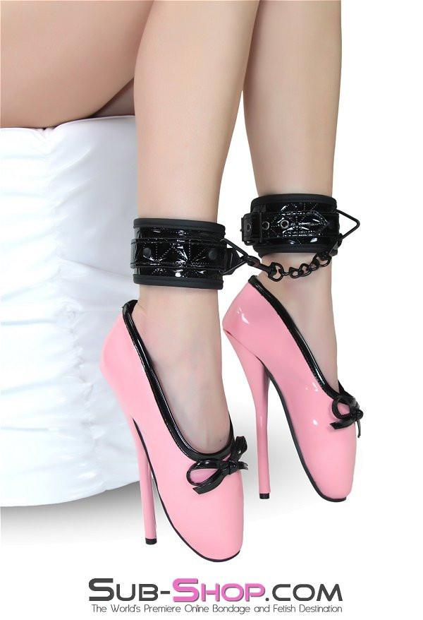 1804DL Black Diamond Padded Ankle Bondage Cuffs with Black Hardware - Image 11