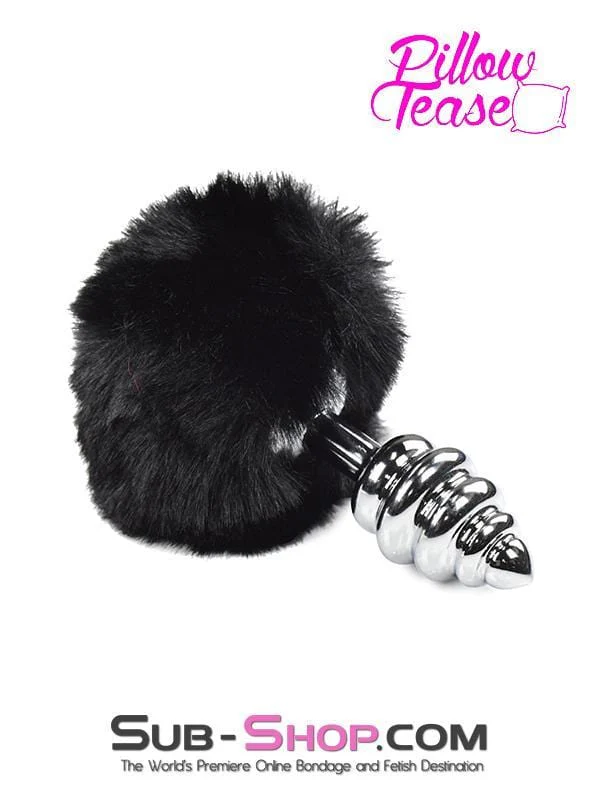 2477M Black Powder Puff Tail with Ribbed Chrome Anal Plug - LAST CHANCE - Final Closeout!
