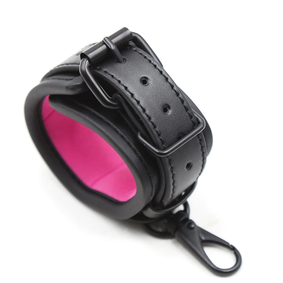 1871MQ-SIS Blackout Padded Wrist Cuffs with Clips and Soft Pink Sissy Neoprene Lining - Image 5