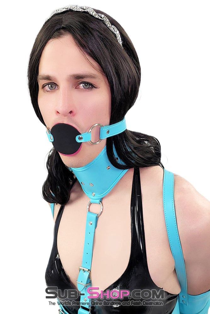 2362DL-SIS      Blow Job Trainer Sissy Training Locking Diamond Blue Silicone Pretty Sissy Slave Penis Gag - Image 3