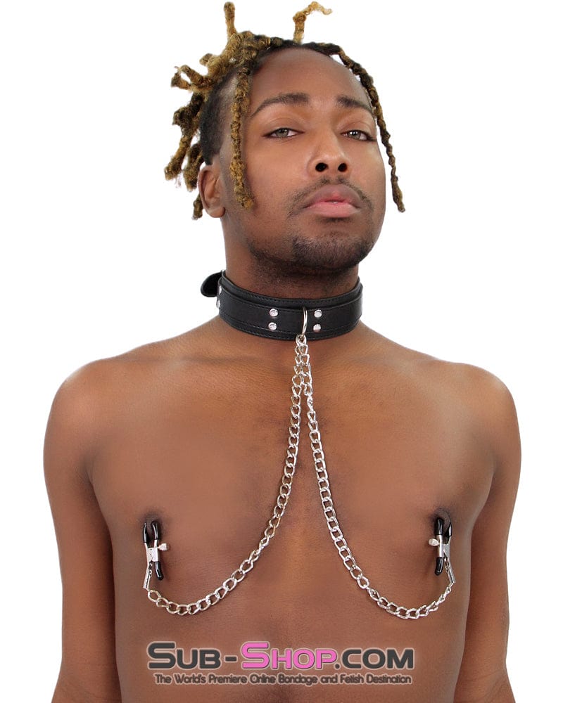 2512M Bondage Collar with Adjustable Nipple Clamps - Image 10