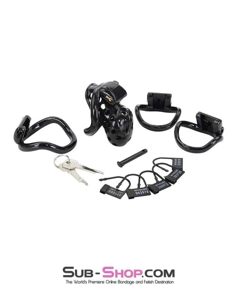 1723AR      Boy Toy Short Black High Security Pin Tumbler Locking Cock Cage Chastity - Image 5