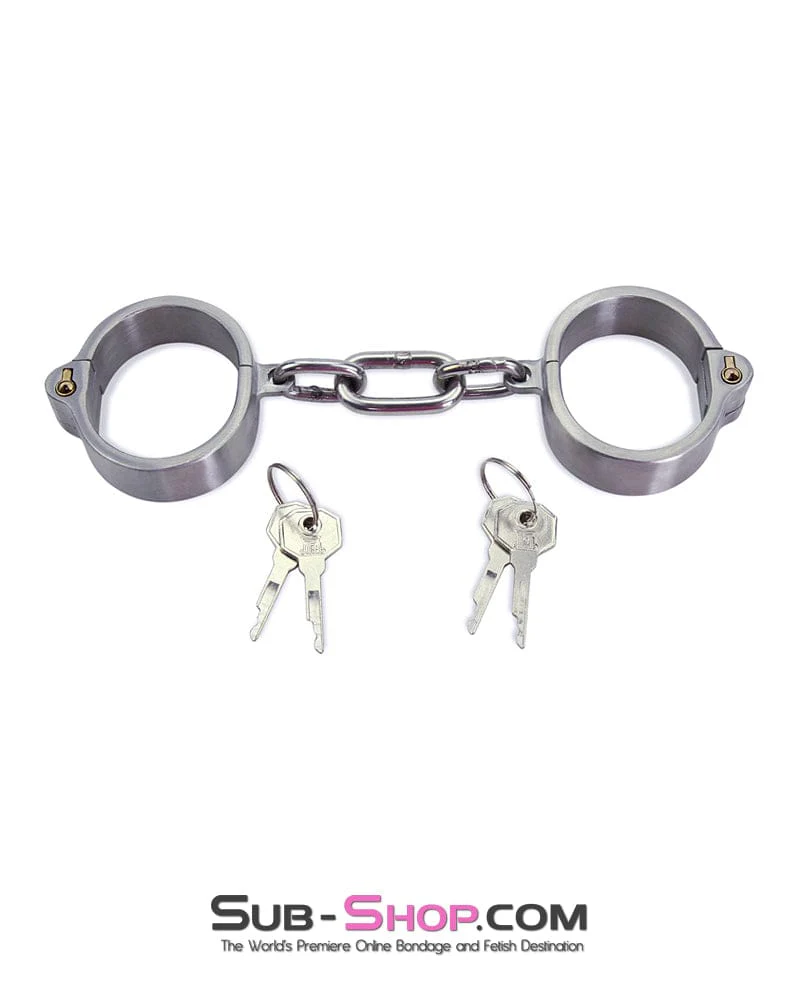 7806M Captive Slave Chromed Steel Wrist Cuffs, Small / Medium - Image 2