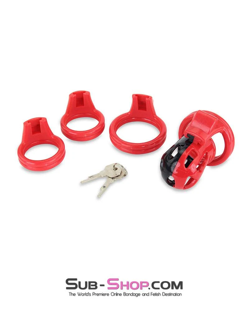 3445AE Chastity Tease Sensation Cage Red and Black High Security Locking Male Chastity Device - MEGA Deal