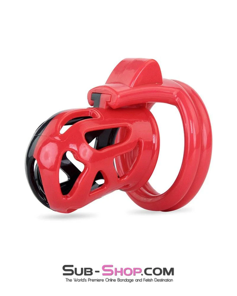 3445AE Chastity Tease Sensation Cage Red and Black High Security Locking Male Chastity Device - MEGA Deal - Image 3