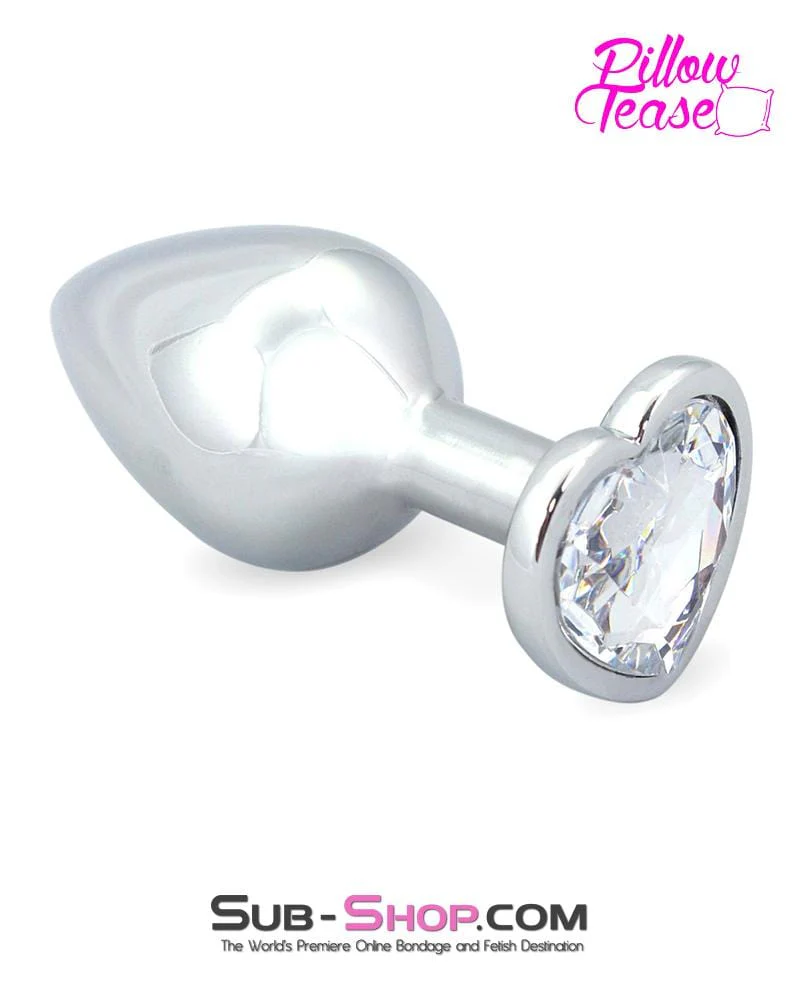 0400E Chromed Clear Heart Gem Medium Butt Plug