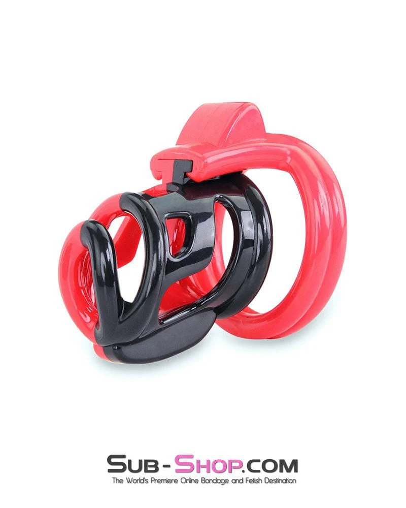 6967AE Cock Teasing Domme High Security Red and Black Locking Male Chastity Sensation Device - Image 3