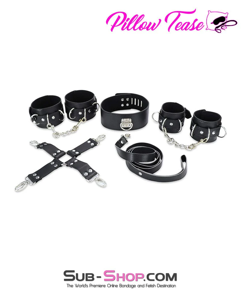 9920DL Collar, Blindfold, Gag, Hogtie Strap, Wrist, Ankle Cuffs and Nipple Clamps Bondage Set - Image 2