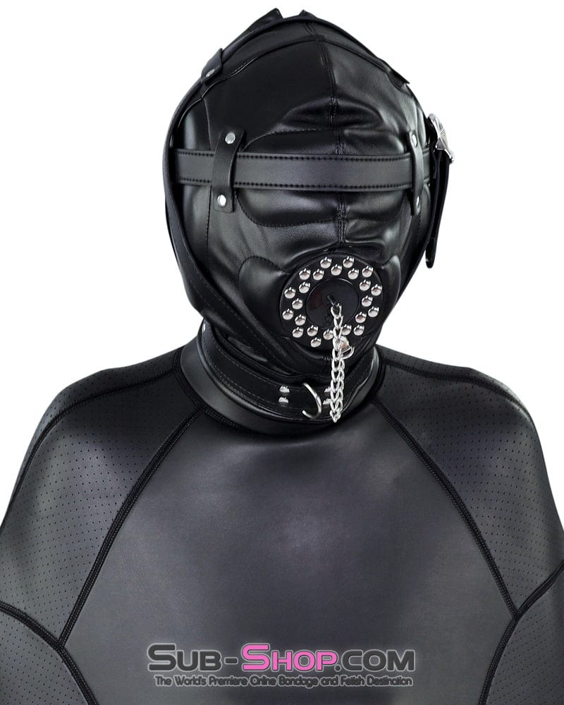 0193SM Complete Captive Locking Sensory Deprivation Hood with Open Mouth Plug Gag - Image 5