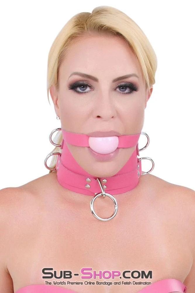 1659A Controlled Hot Pink Leather Bondage Posture Collar - Image 7