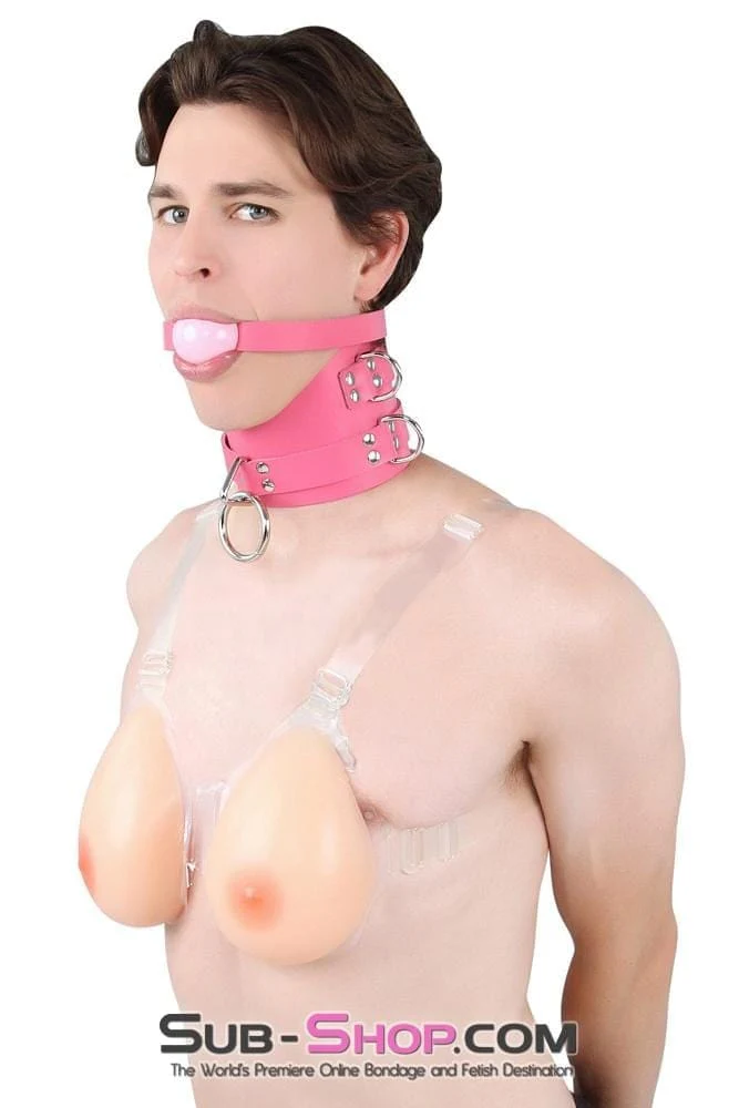 1659A-SIS Controlled Sissy Boy Hot Pink Leather Female BDSM Bondage Accessory Posture Collar - Image 10