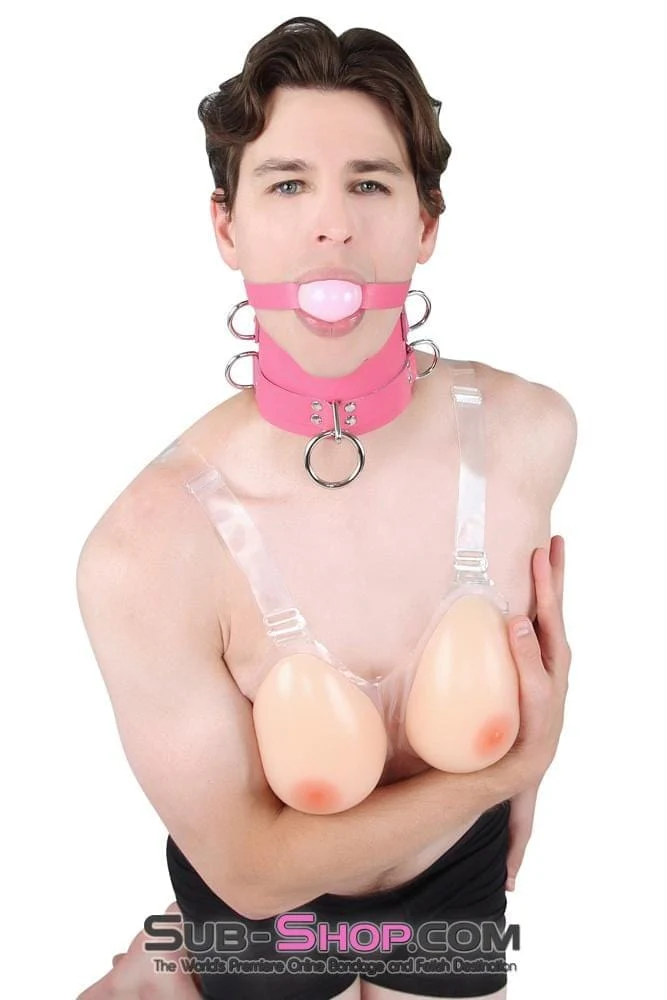 1659A-SIS Controlled Sissy Boy Hot Pink Leather Female BDSM Bondage Accessory Posture Collar - Image 5