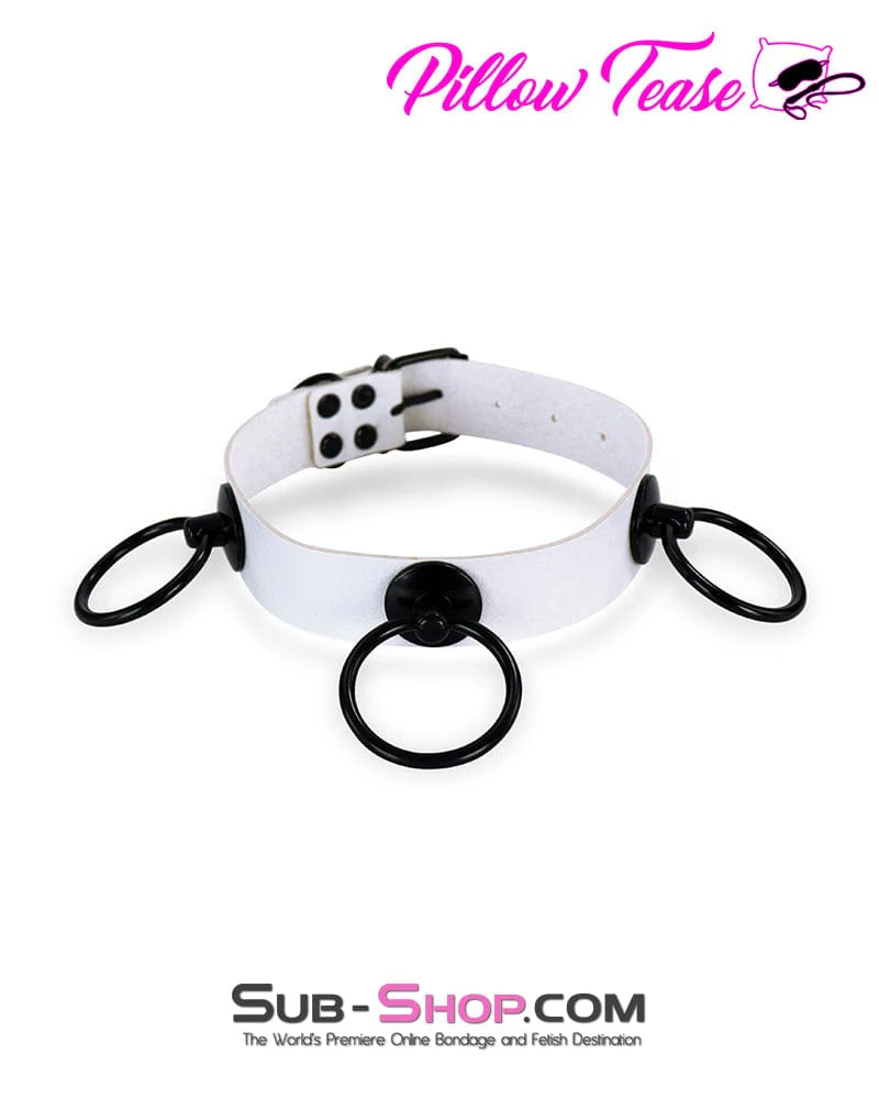 2104DL      Dark Restraint White 3 Ring Collar with Black Hardware - Image 2