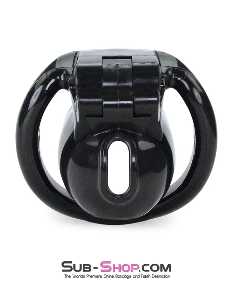 0643M-SIS Defiant Mini Black Locking Prissy Sissy Chastity Cock Cage - Image 8