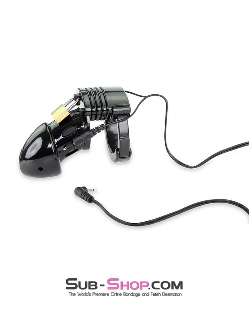 6928AE      Electro Stim Black Jack Adjustable Locking Male Cock Cuff Chastity Device - Image 3