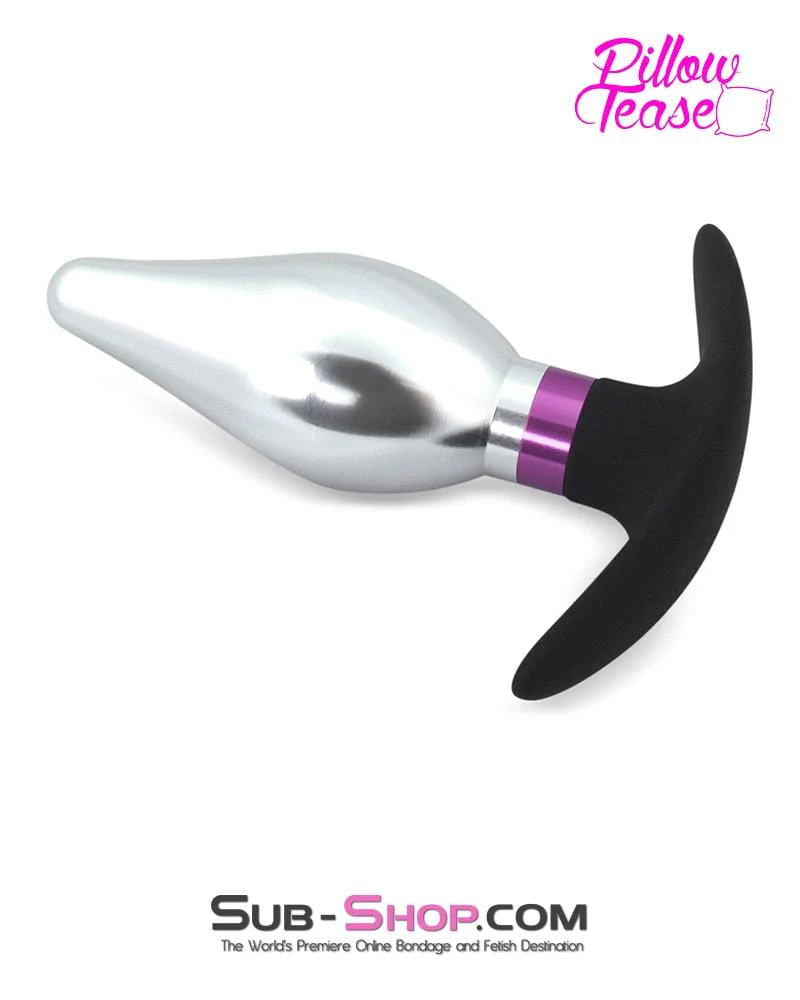 0382E      Flare Purple and Polished Aluminum Butt Plug with Silicone Base - Image 2