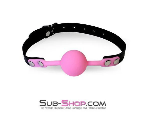 3480LT-SIS      Forced Fantasy Beginner’s Riveted Rubber Sissy Bitch Ballgag, Sissy Princess Pink Ball - Image 9