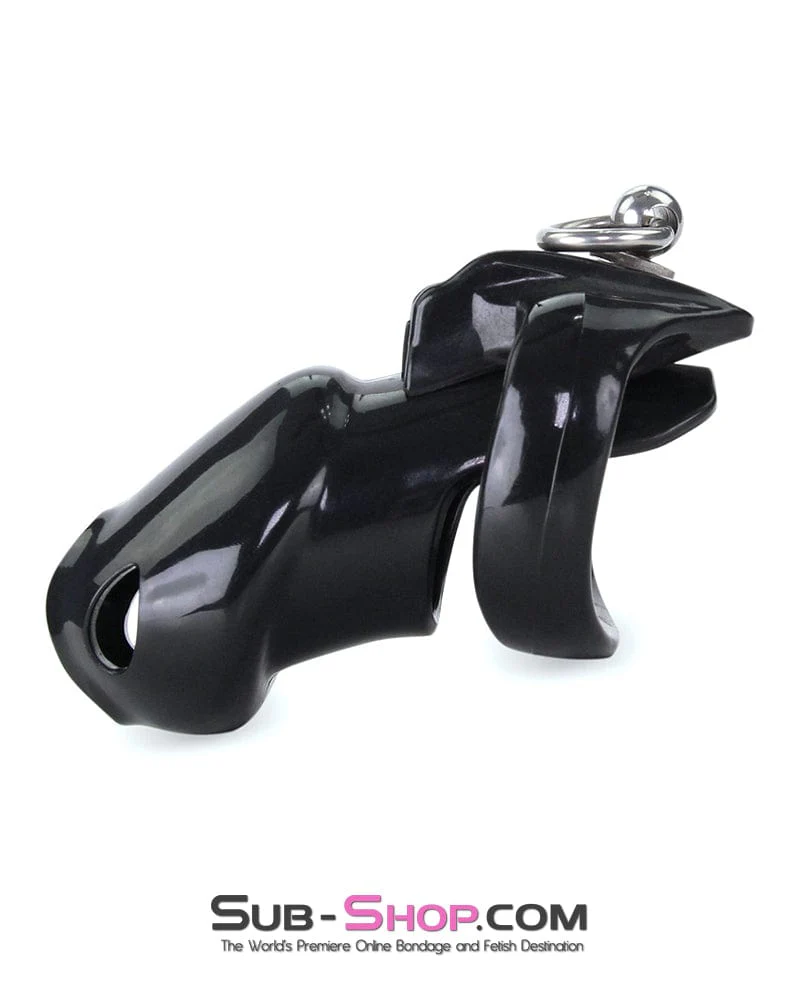 7869M Hard Up Cock Cage Chastity with Lead Ring – Black with Medium Cock Ring - Image 2