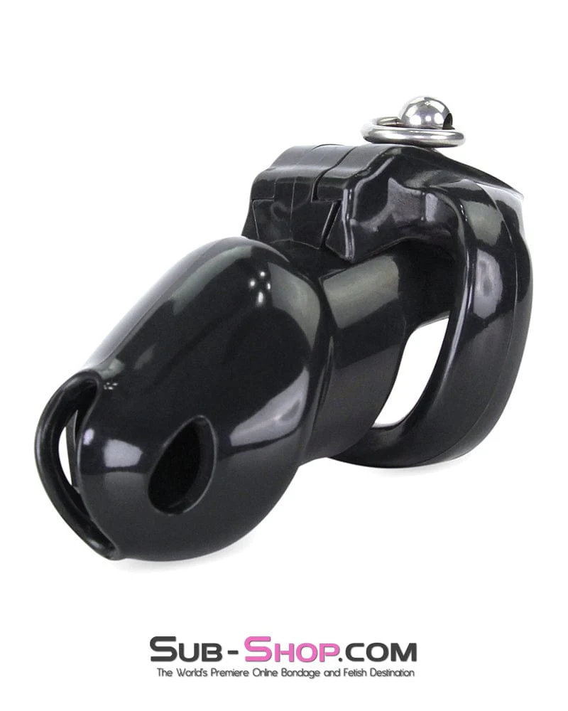 7869M Hard Up Cock Cage Chastity with Lead Ring – Black with Medium Cock Ring - Image 3
