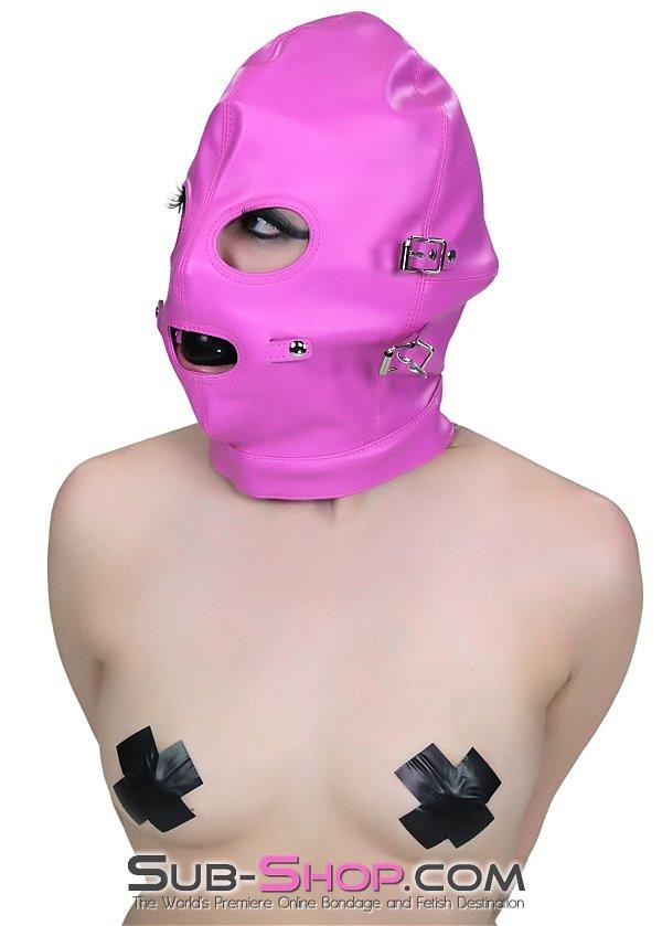 4748RS Hot Pink Full Bondage Hood with Ball Gag and Removable Blindfold and Gag Covers - Image 10