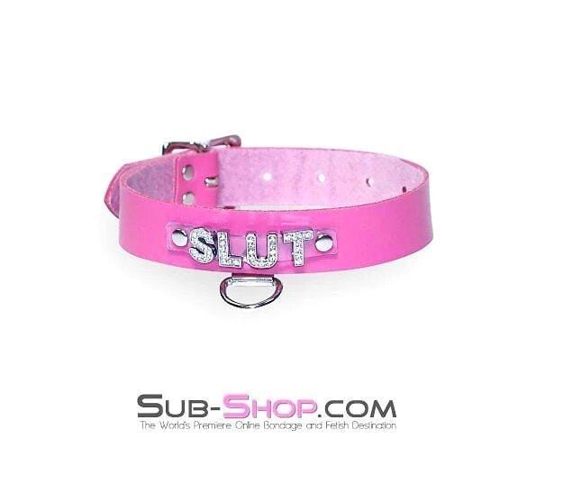 6847A-SIS      Hot Pretty Pink BDSM Roleplay Sissy SLUT Rhinestone Leather Collar - Image 12
