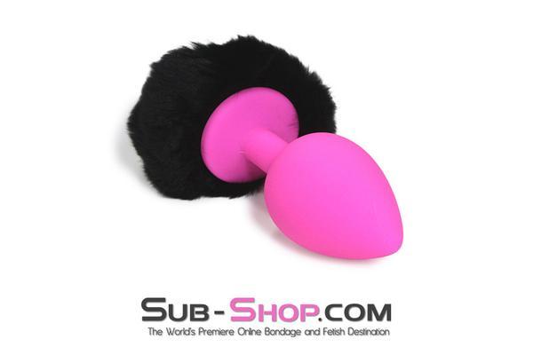 6870M      Jet Black Powder Puff Butt Plug Tail, Large Pink Silicone Plug - LAST CHANCE - Final Closeout! - Image 2