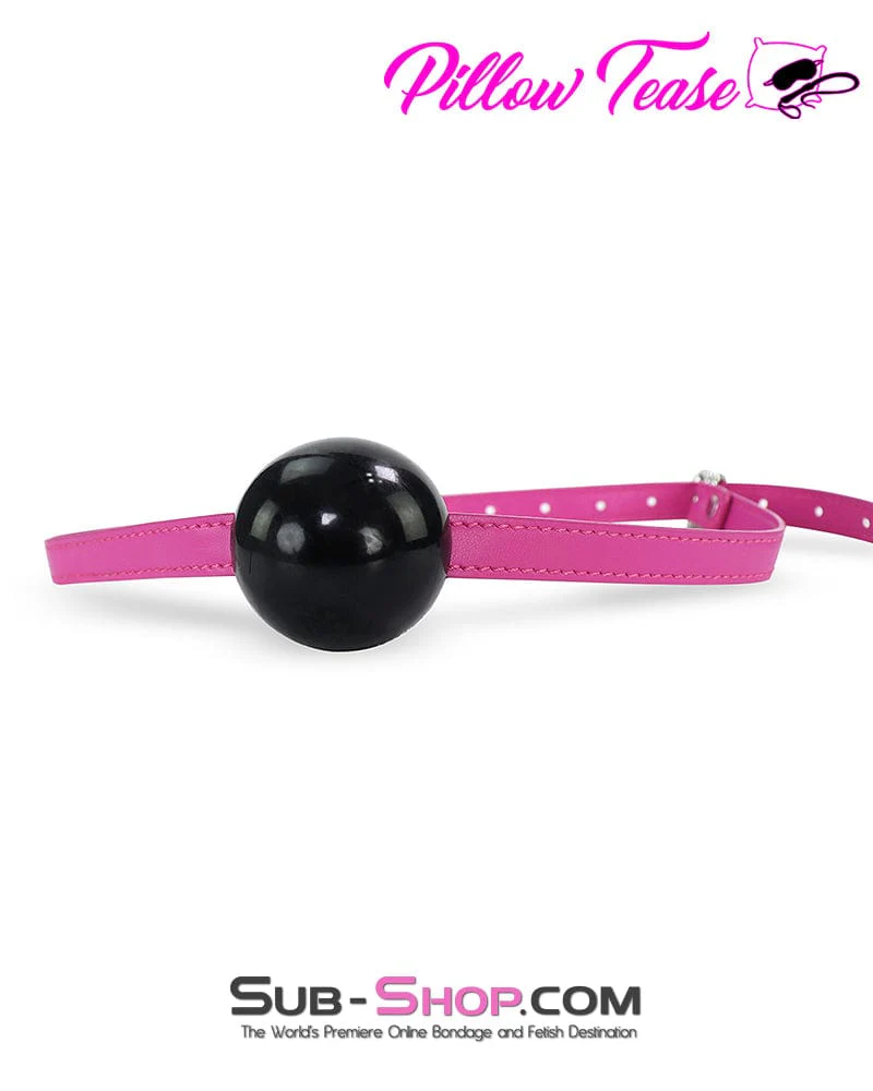 0578DL-SIS Black Rubber Ballgag on Hot Pink Sissy Slave Strap - Image 2