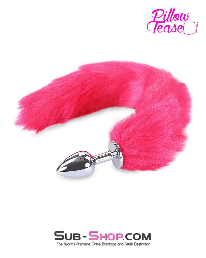 0669M Li'l Pink Furry Fox Tail Small Metal Anal Plug - Image 2