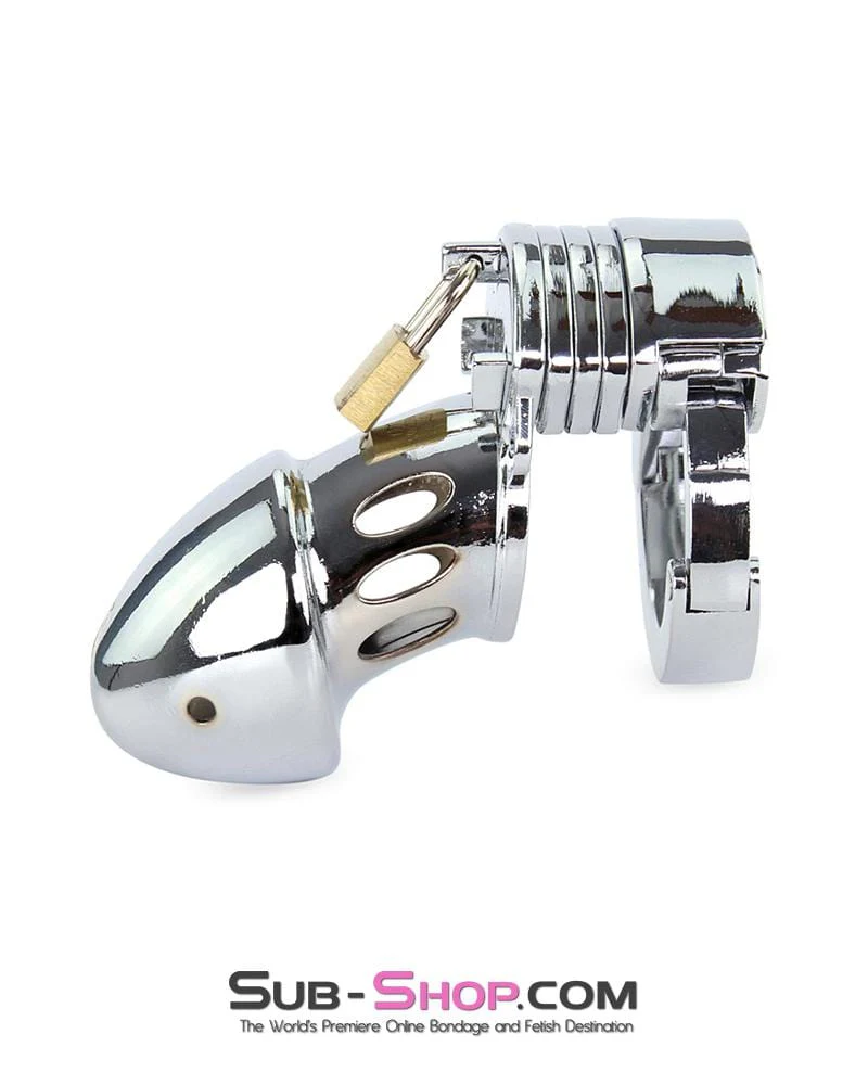 7889M-SIS Locked Away Steel Sissy Chastity With 3 Length Spacers and 5 Cock Cuff Size Positions - Image 2