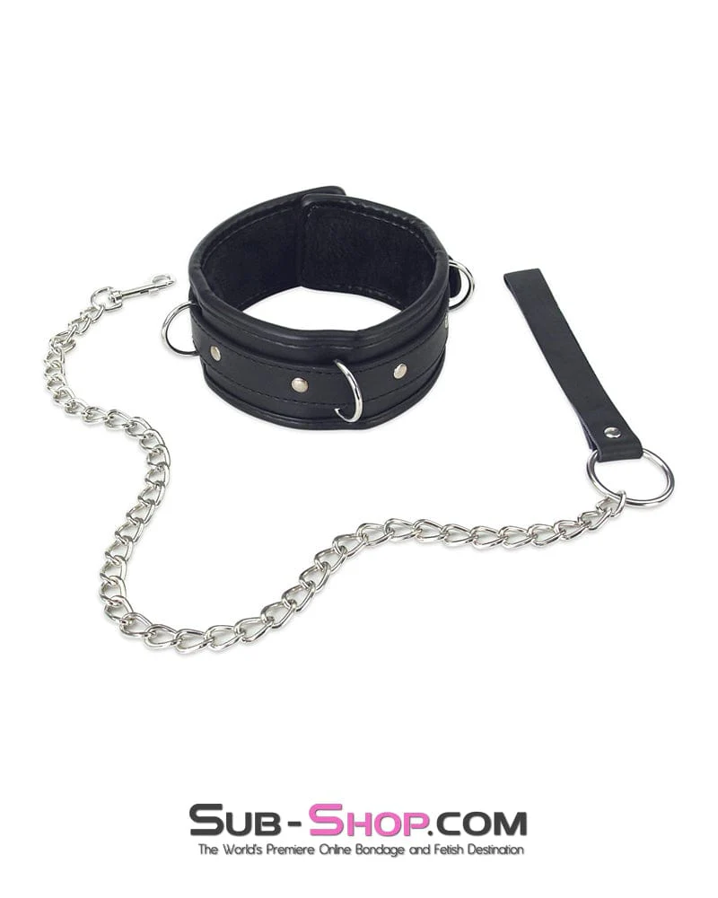 7098DL      Locking Fur Lined Bondage Collar with Leash Set - Image 2