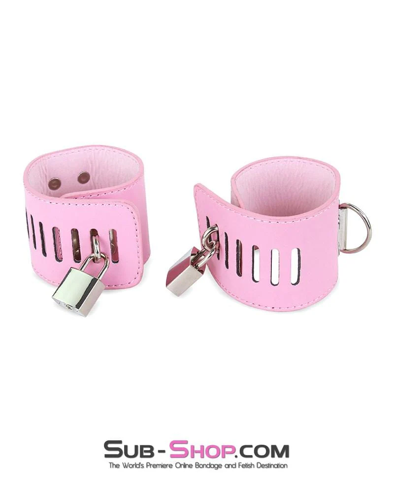 7899M Locking Princess Pink Vegan Leather Handcuffs & Chain Set - Image 13