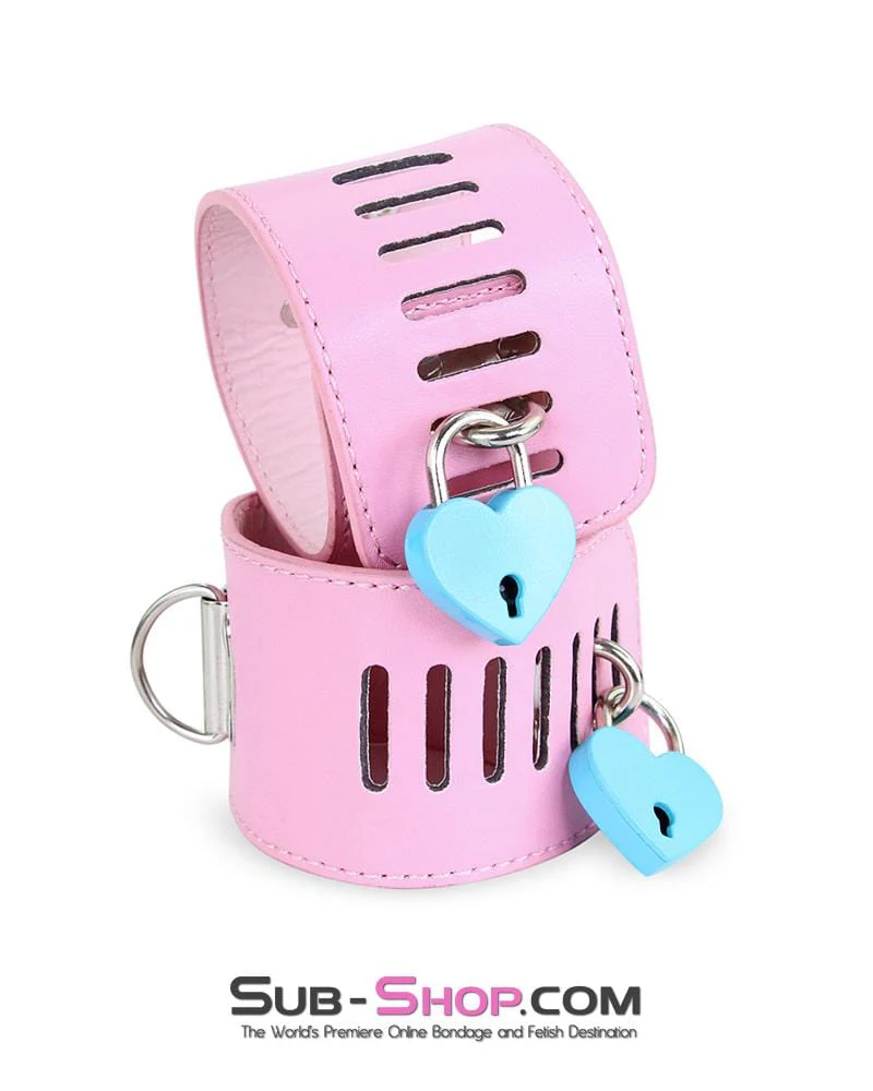 7899M Locking Princess Pink Vegan Leather Handcuffs & Chain Set - Image 19