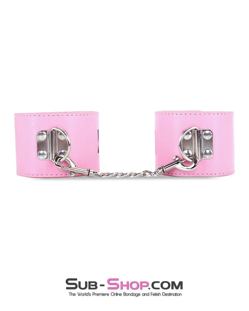7899M Locking Princess Pink Vegan Leather Handcuffs & Chain Set - Image 8