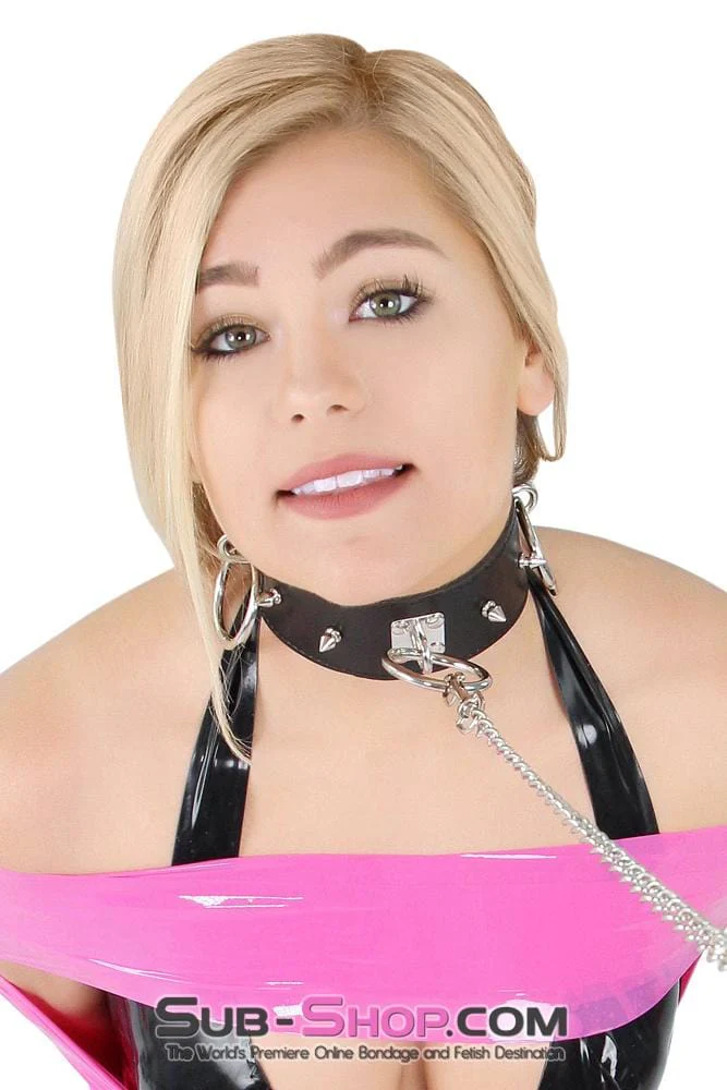 0238DL Locking Studded 3 Ring Slave Collar with Leash Combo - Image 16
