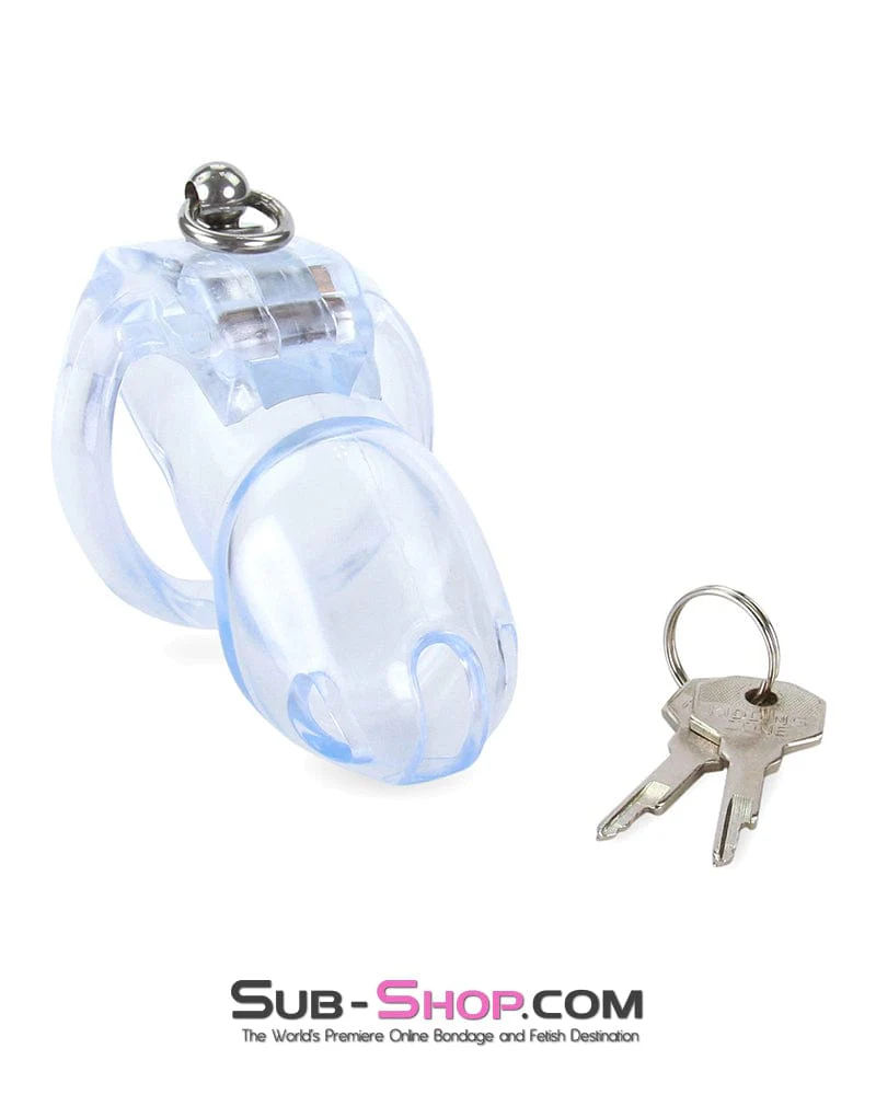 5721M Long Clear Locking Cock Cage Chastity with Lead Ring with Large Cock Cuff - Image 3