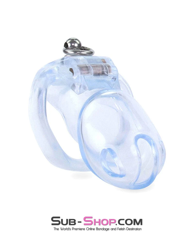 5721M Long Clear Locking Cock Cage Chastity with Lead Ring with Large Cock Cuff - Image 5