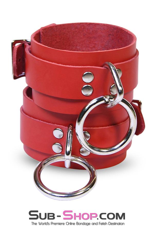 9744A      Lust Cuffs Locking Red Leather Wrist Cuffs - Image 6